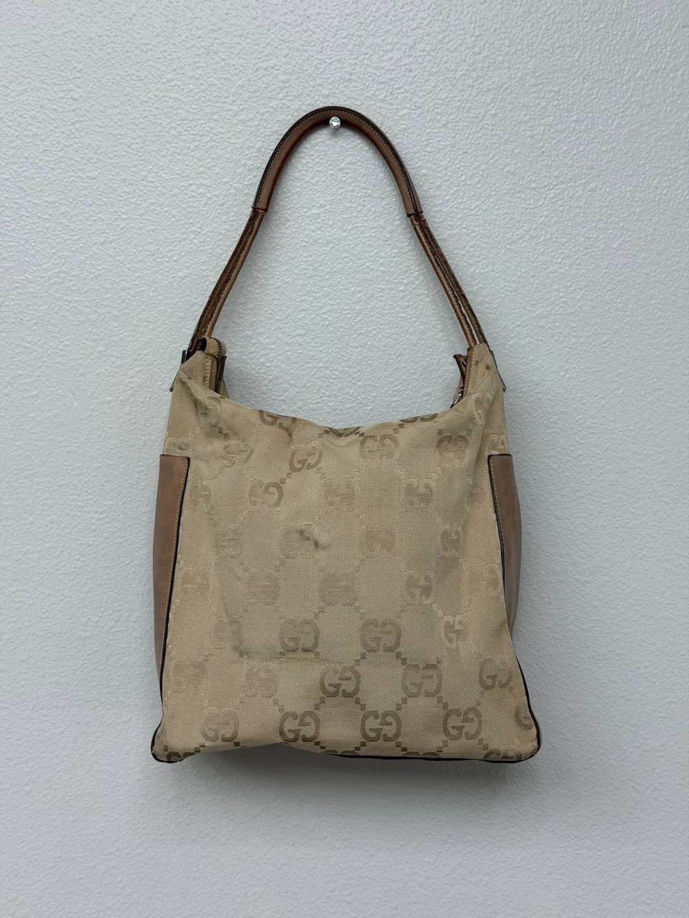 Gucci GG Monogram Canvas Leather Hobo Shoulder Bag